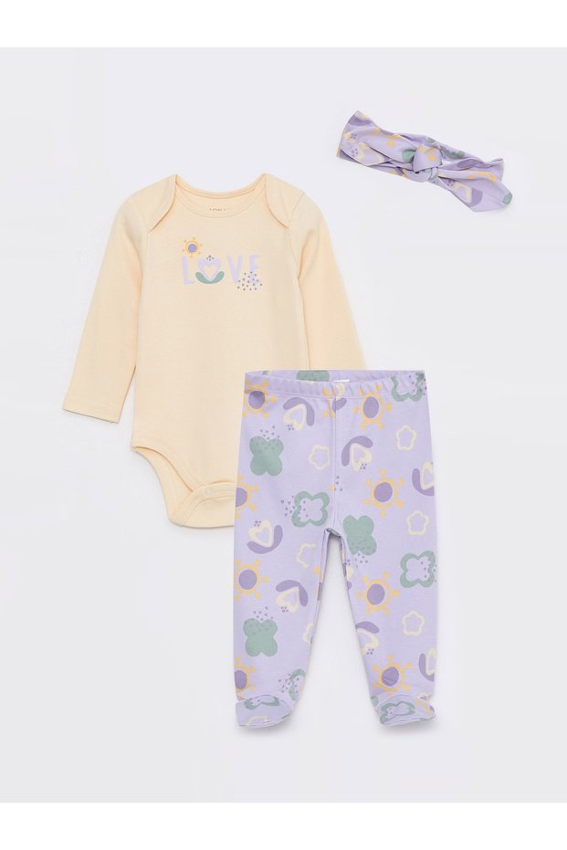 Lcw Baby Crew Neck Printed Baby Girl 3-Piece Set (S3)