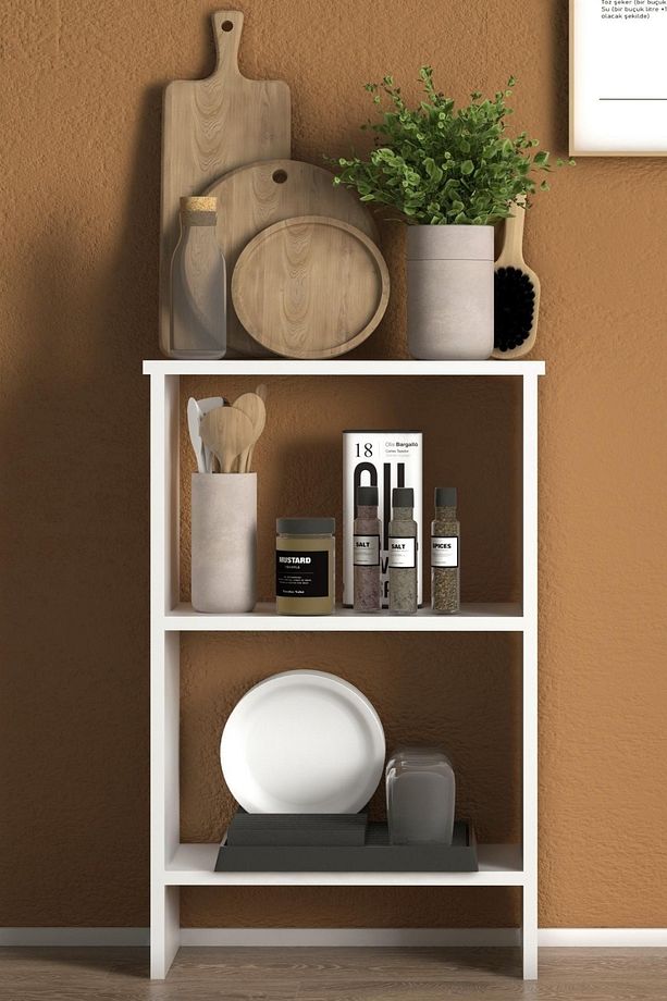 Flora Midi Mutfak Banyo Dolabı Rafı Çok Amaçlı Organizer Raflar Ahşap Raflı - 2