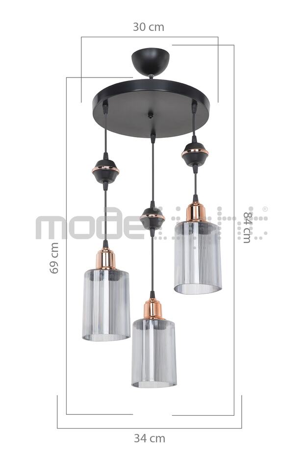 Akses Küre / Karo 3lü Optik Camlı Avize - 4