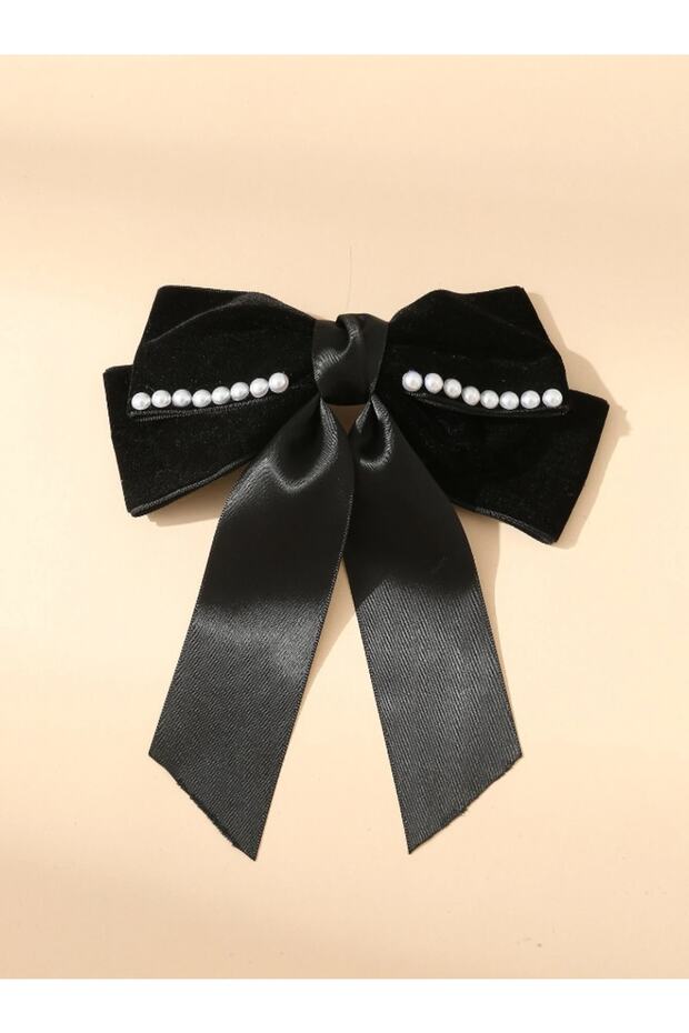 Satin and Velvet Bow Model Buckle with Pearls