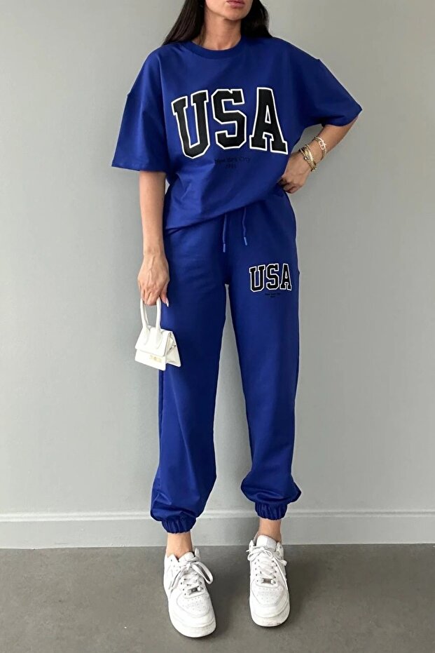 USA New York City Printed Oversize Summer Top and Bottom Tracksuit Set