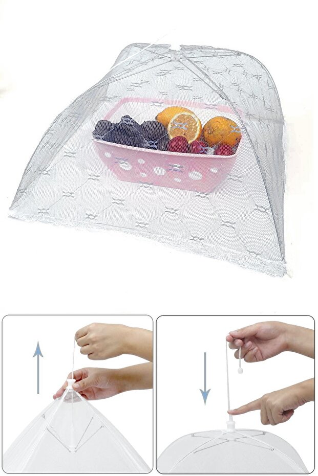 Square White Food Protection Umbrella Large Size Food Meal Fly Protector 30Cmx30Cm Re040R