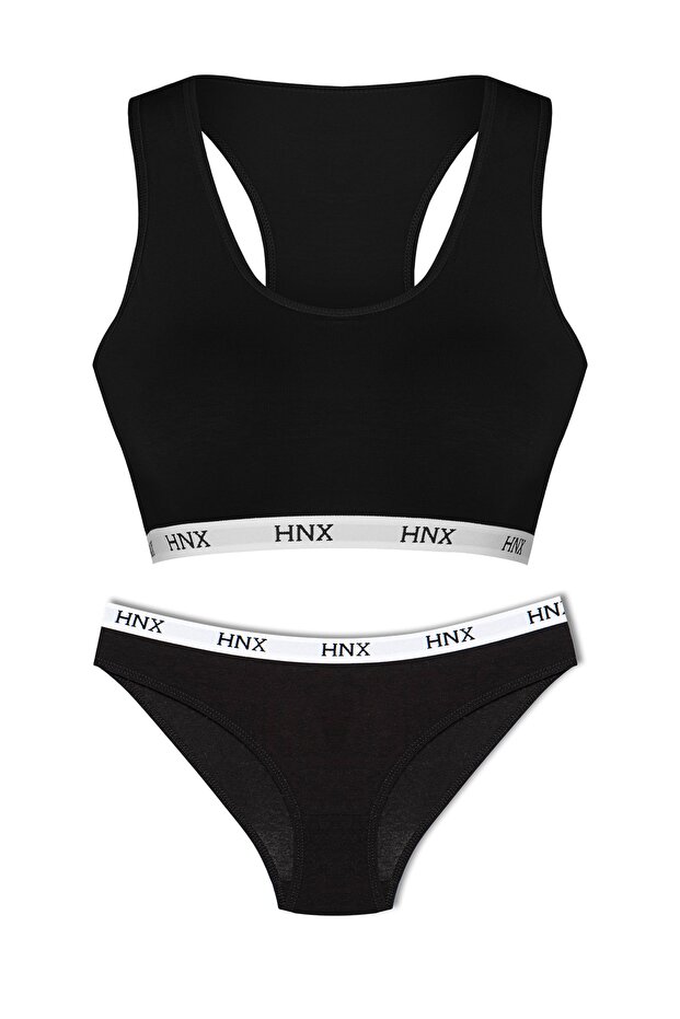 Black Elastic Sports Bra And Bikini Women's Panties