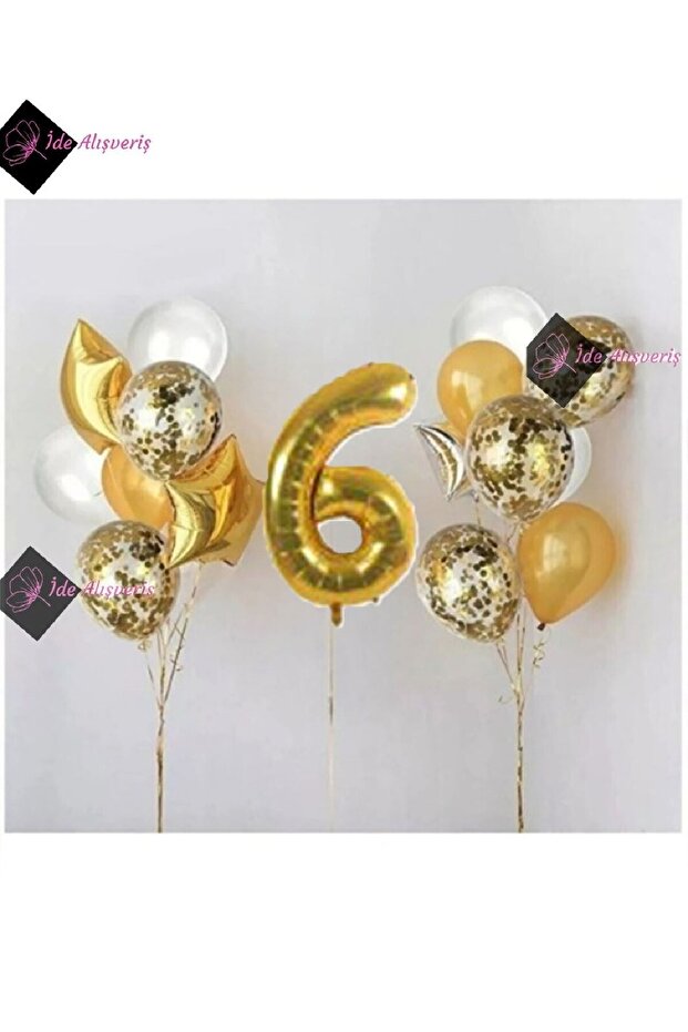 6 Year Old Gold Foil Balloon Transparent Balloon Set Birthday Party Set