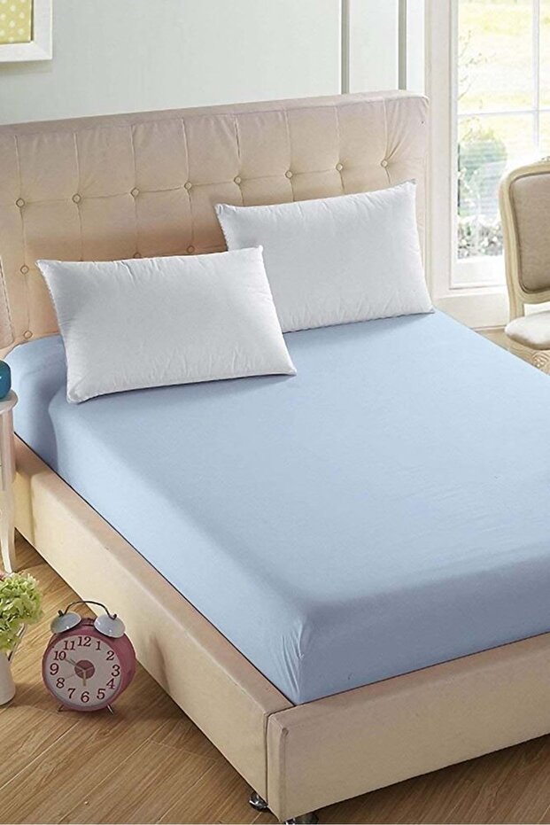 ملاءة سرير من القطن الممشط باللون الأزرق - 1