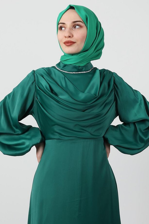 Kuyruklu Degaje Elbise Yeşil - 5