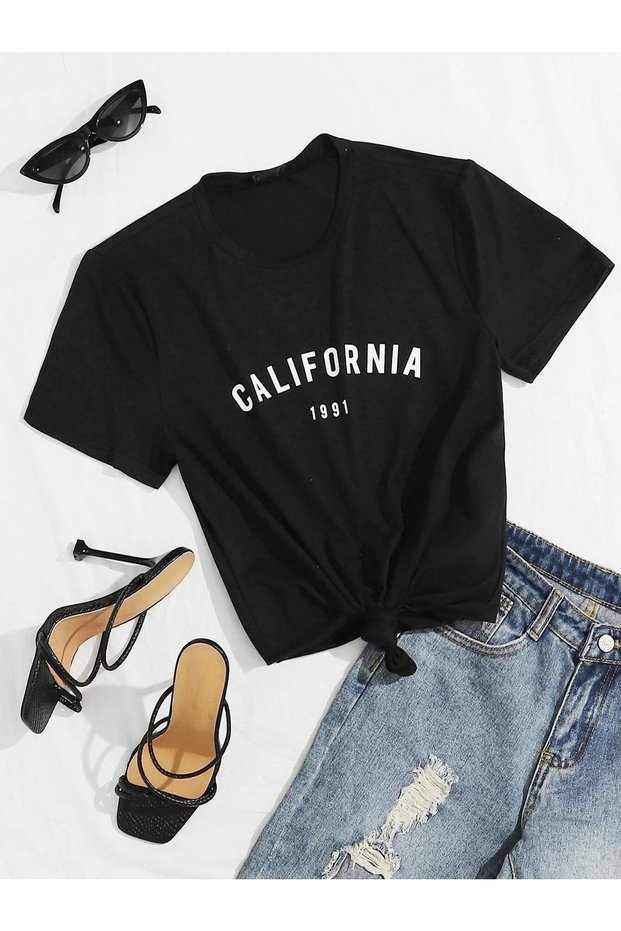 Crew Neck Lettering California 1991 Printed Girl/Boy T-Shirt