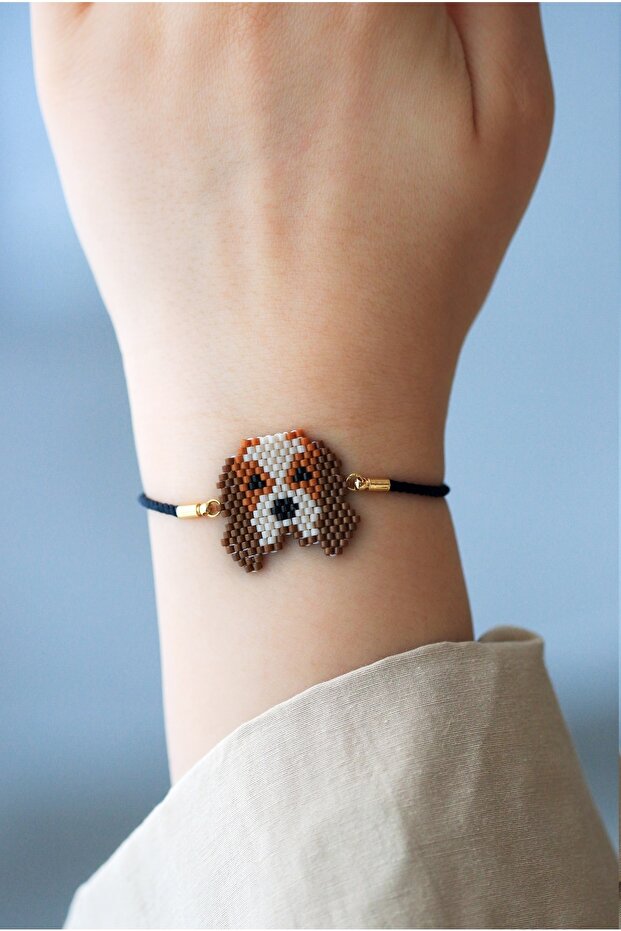 Ka-011 Miyuki Large Dog Bracelet - Handmade - Brown Beagle