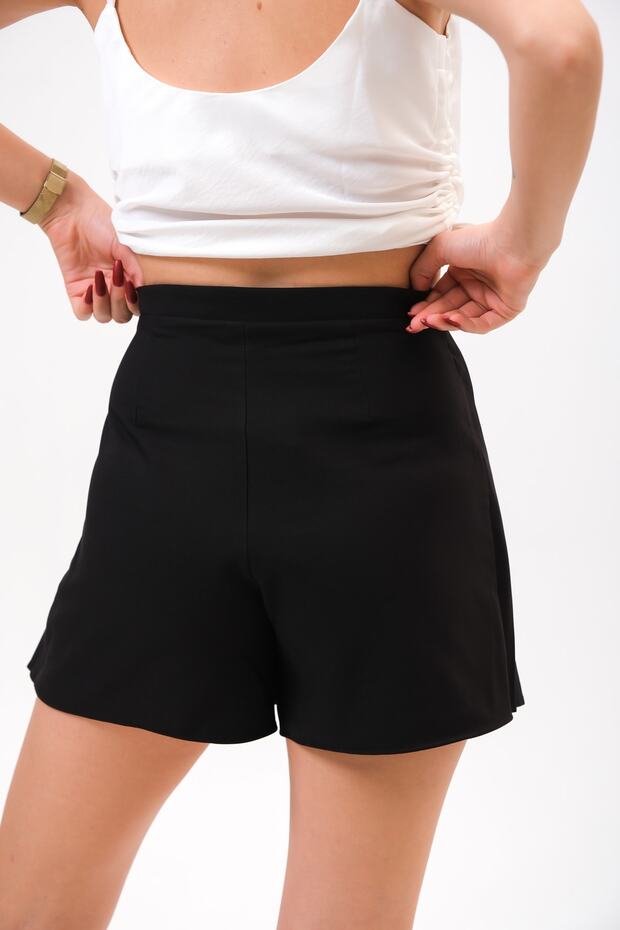 SİYAH PİLELİ MİNİ ŞORT ETEK - 3