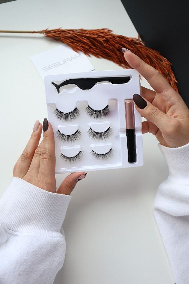 Eyeliner Cımbız Seti Takma Kiprik Gerçek Görünümlü 3 Çift Manyetik Kirpik Mıknatıslı Kirpik - 1