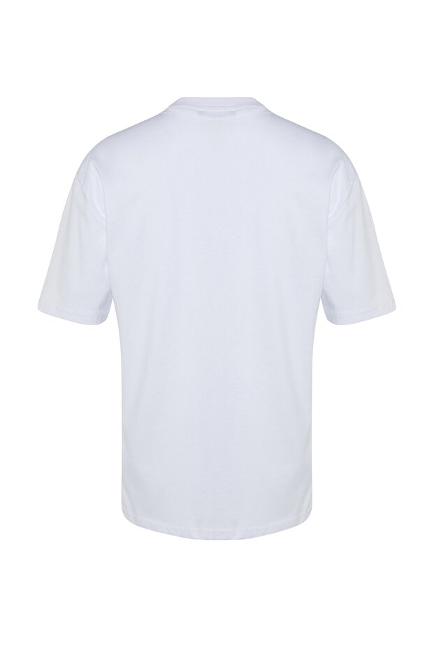 Beyaz Oversize/Geniş Kesim Kısa Kol Manzara Baskılı %100 Pamuk T-Shirt TMNSS23TS00242 - 9