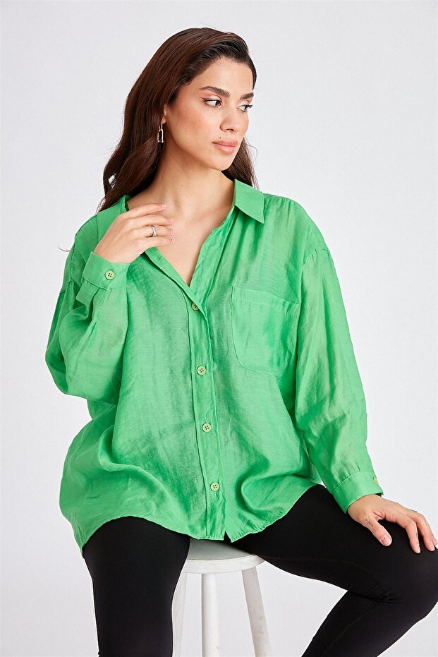 Women's Oversize Off-Shoulder Loose Fit Green Shirt
