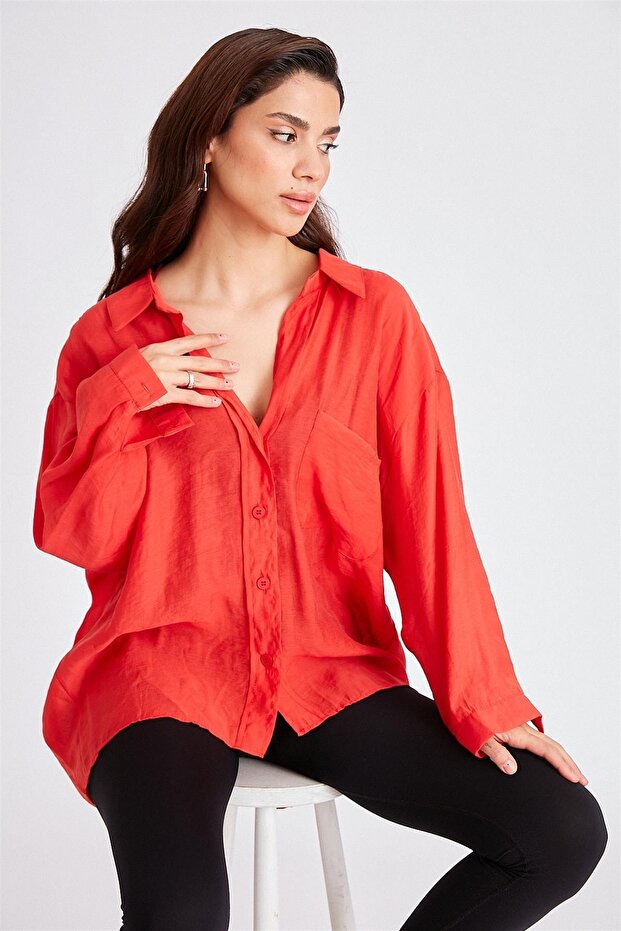 Women's Oversize Loose Fit Red Shirt