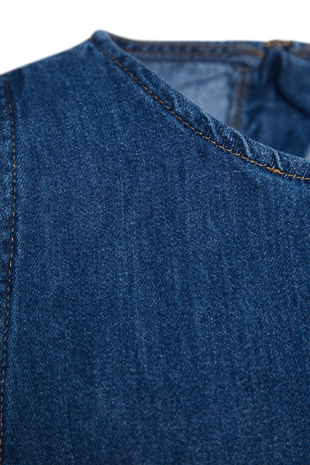 Koyu Mavi Volanlı Oversize Mini Denim Elbise TWOSS23EL01942 - 8