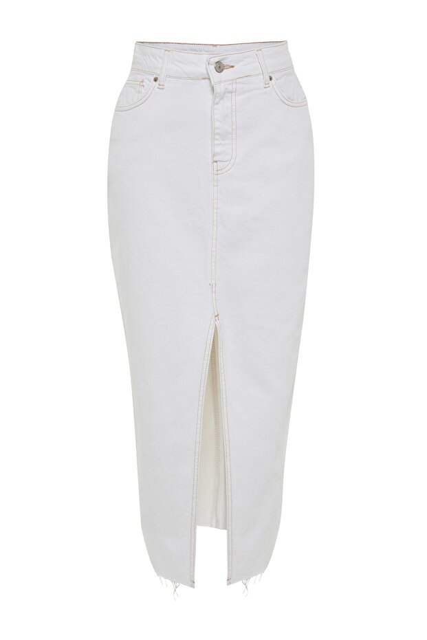 Beyaz Yırtmaçlı Maxi Denim Etek TWOSS23ET00290 - 10