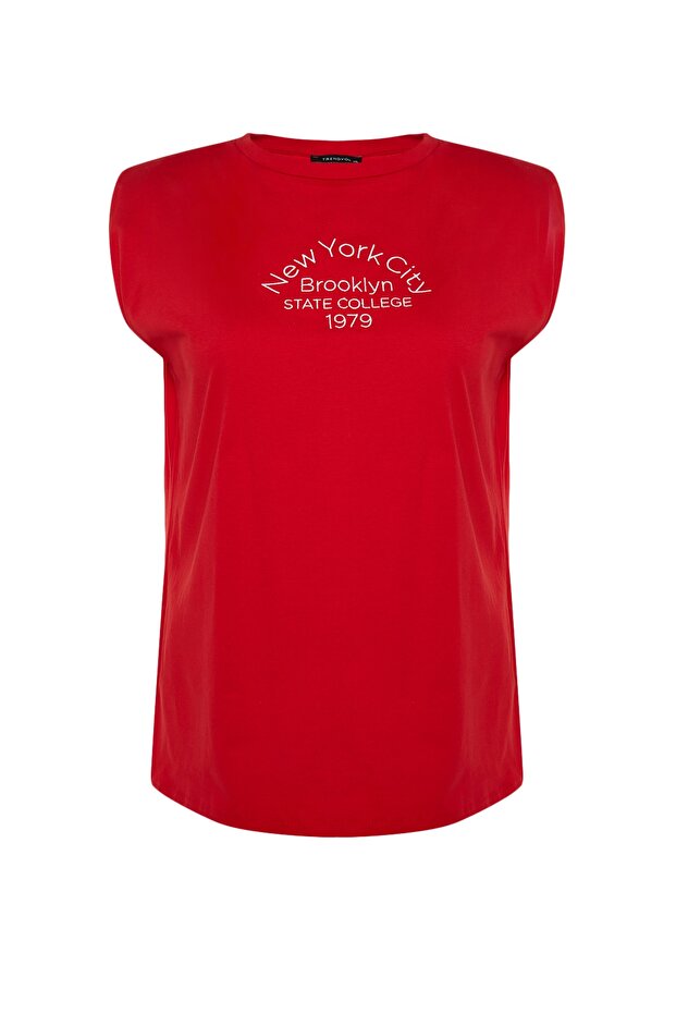 Piros Boyfriend Fit nyomott pamut póló - TBBSS23BF00038 - 7