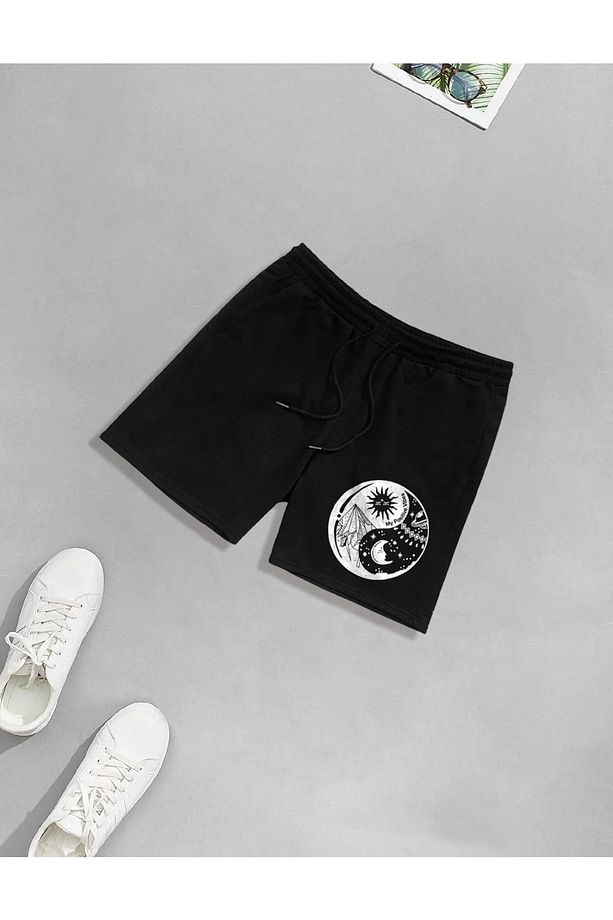 Unisex Yingyang Baskılı Şort - 1