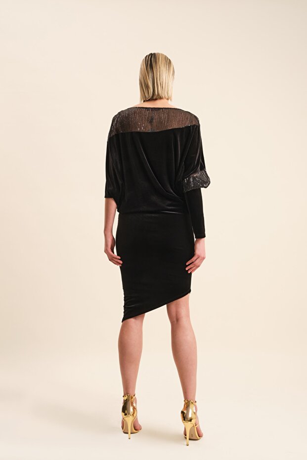 Işlemeli Kadife Abiye Elbise - 5