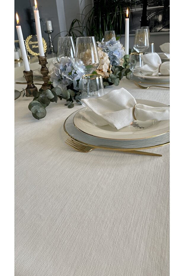 Linen Textured White Tablecloth - 2