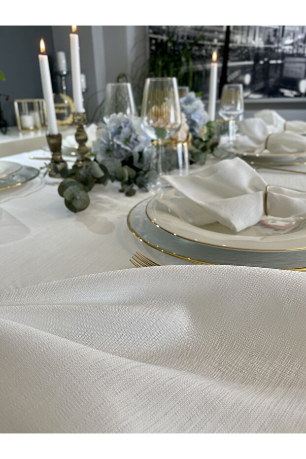 Linen Textured White Tablecloth - 6