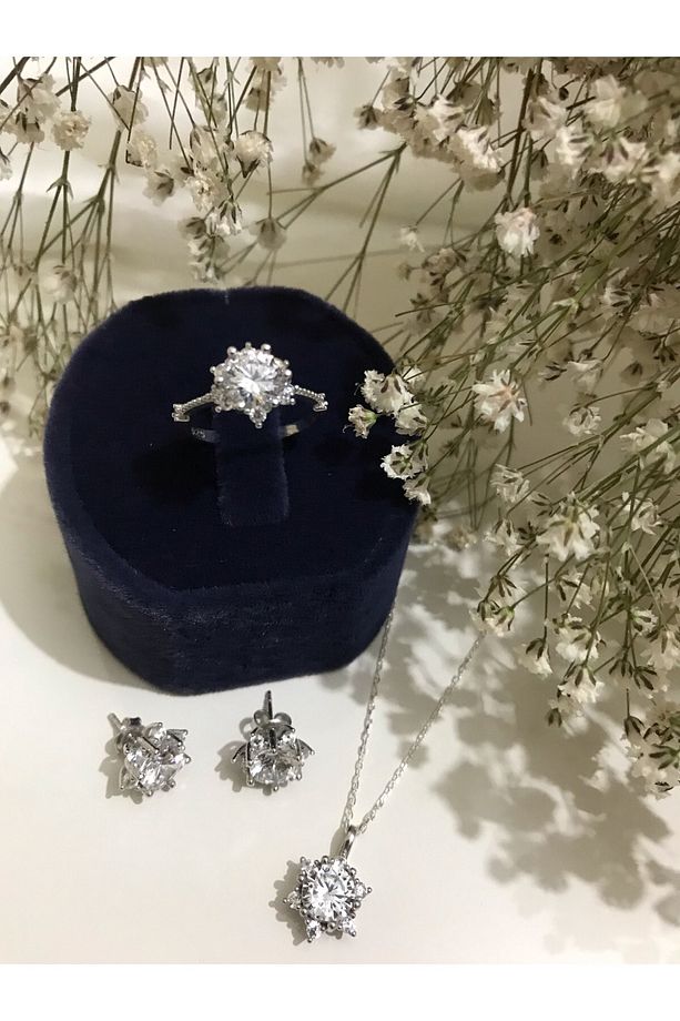Paris Set Modeli Gümüş Lotus Çiçeği Set & Takım - 1