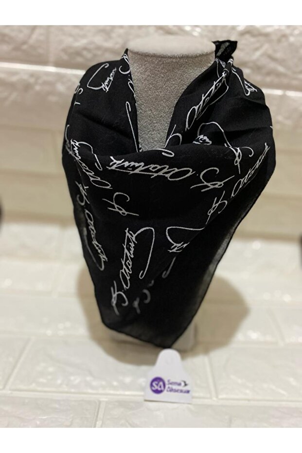 Black Atatürk Signed Cotton Fabric Scarf - Bandana - November 10, April 22, October 29, August 30, May 19