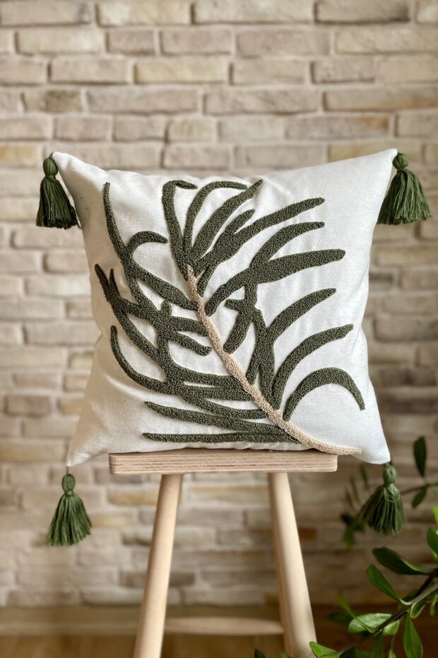 Single Punch Embroidered Decorative Linen Throw Pillow Cover