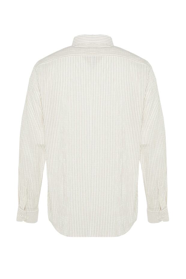 Camel Regular Fit Keten Karışımlı Çizgili Gömlek TMNSS23GO00134 - 8