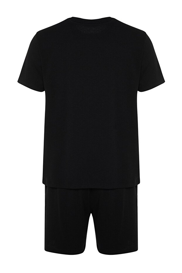 Siyah Regular Regular Fit Waffle Örme Şortlu Kalın Pijama Takımı TMNSS23PT00036 - 10