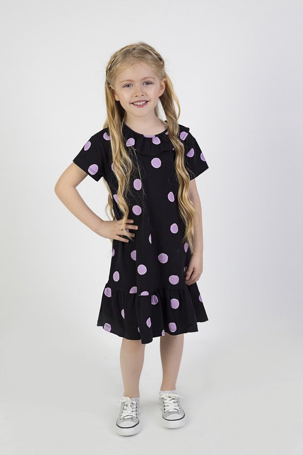 Girl's Below Knee Polka Dot Lycra Combed Cotton Dress