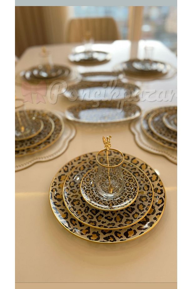 6 Kişilik 34 Parça Leopar Kahvaltı Ve Pasta Seti - 1