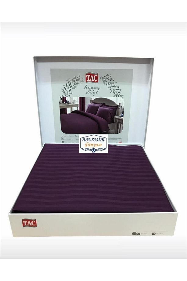 Çift Kişilik Premium Basic Stripe Saten Nevresim Takımı Mürdüm Emh - 3