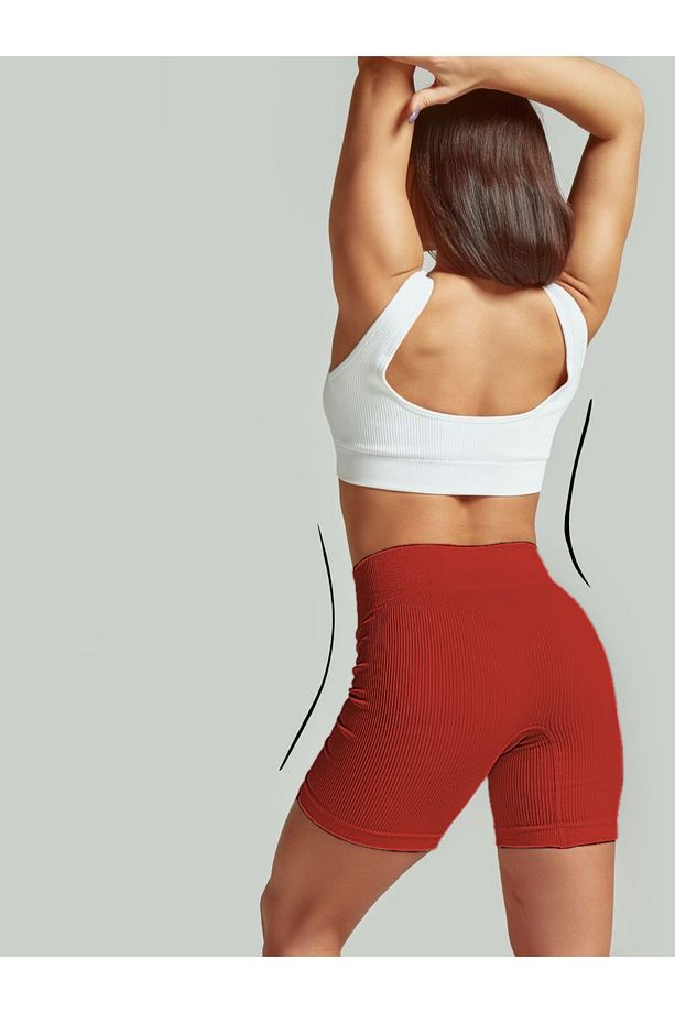 Dublin Model Fitilli Şort Biker Bisiklet Şort Seamless Model Şort Sporcu Şortu Kırmızı Renk - 6