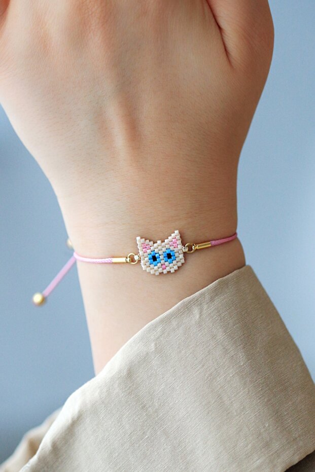 Ka-011 Miyuki Cat Bracelet - Handmade - Cream