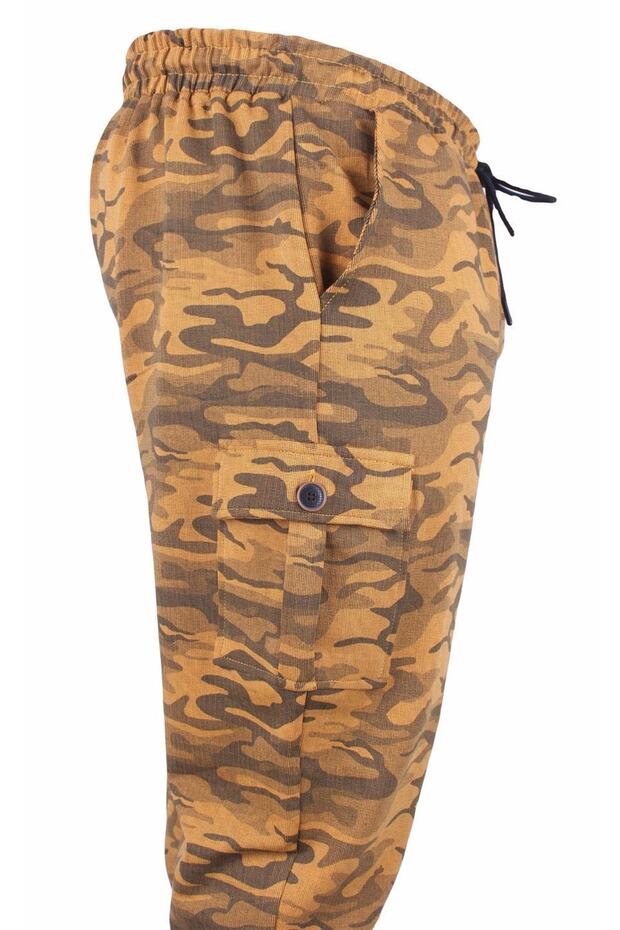 Büyük Beden Pastel Camouflage Likralı Erkek 2ip Eşofman Altı 23503 Hardal - 3