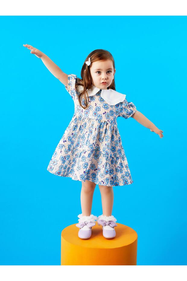 Bebe Collar Short Sleeve Patterned Baby Girl Dress