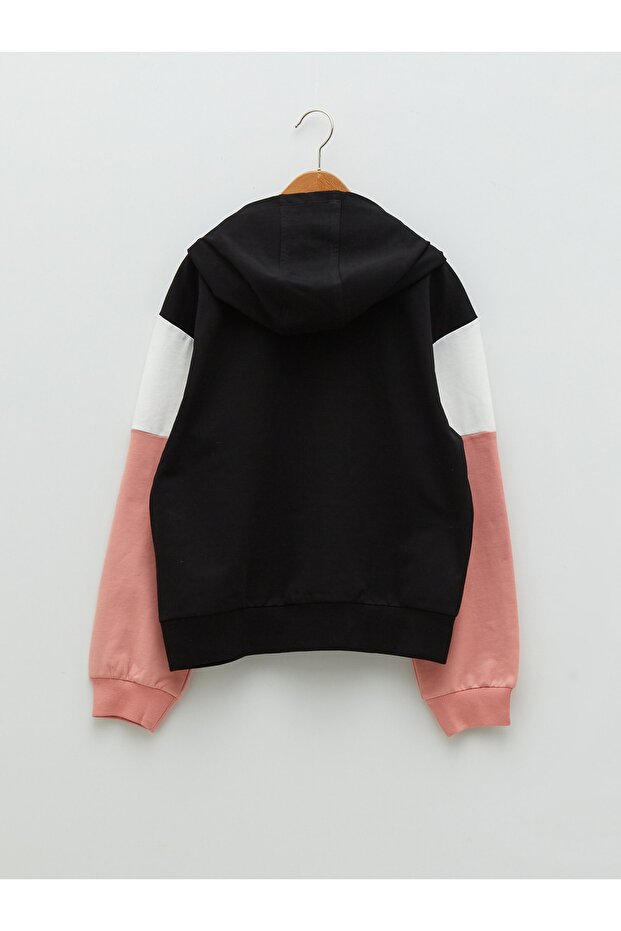 Kapüşonlu Renk Bloklu Uzun Kollu Kız Çocuk Fermuarlı Sweatshirt - 2