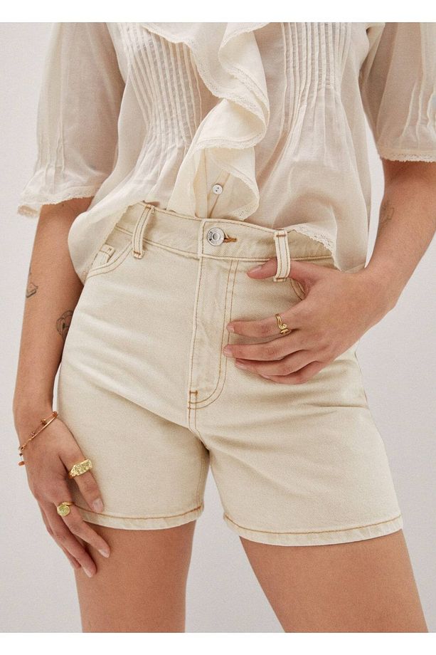 Yüksek Belli Denim Şort - 5
