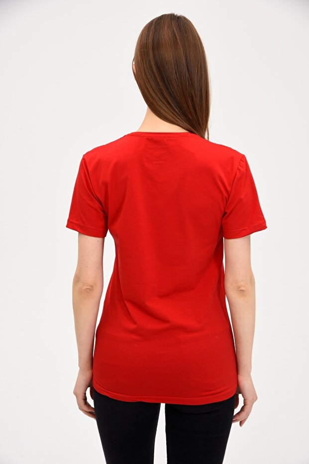 Red Crew Neck Basic női póló - 4