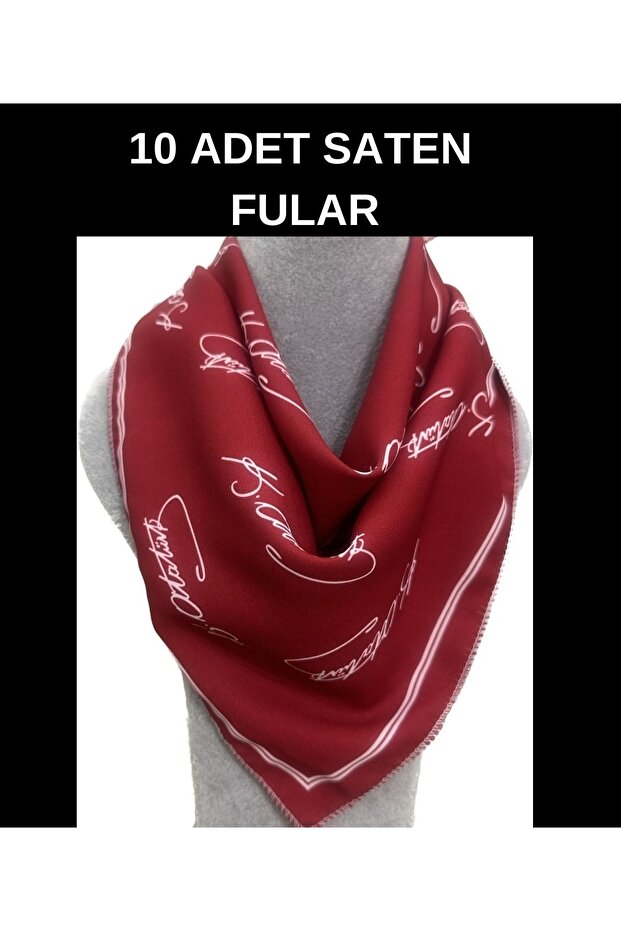 10 Pcs Red Ataturk Signature Satin Kerchief - Bandana & Dates