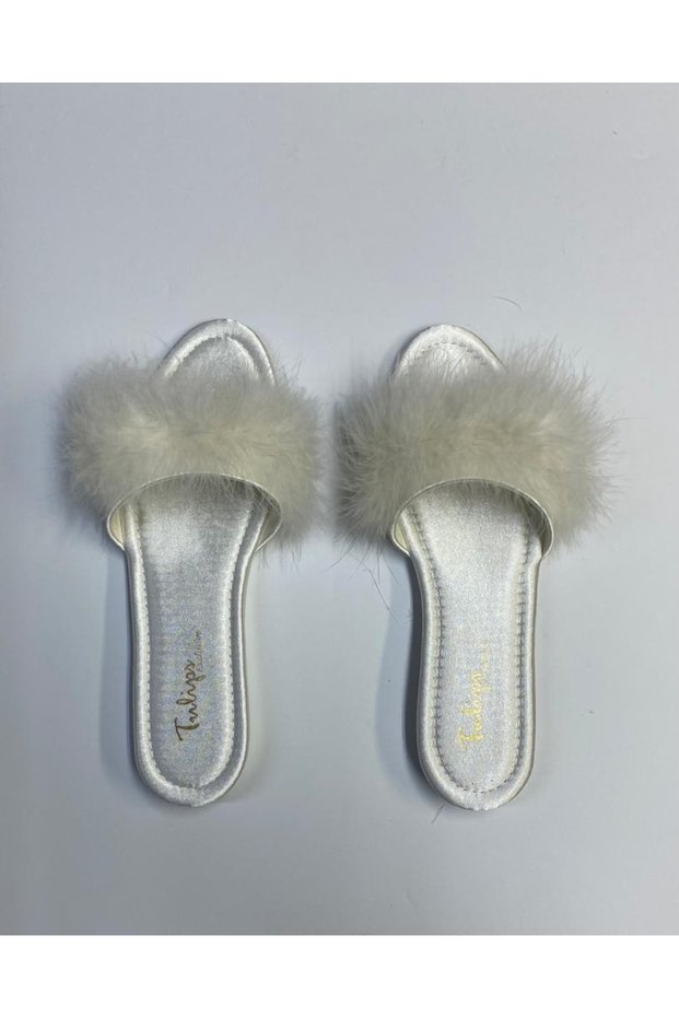 Women's Feathered Ecru White Deer Bridal Slippers