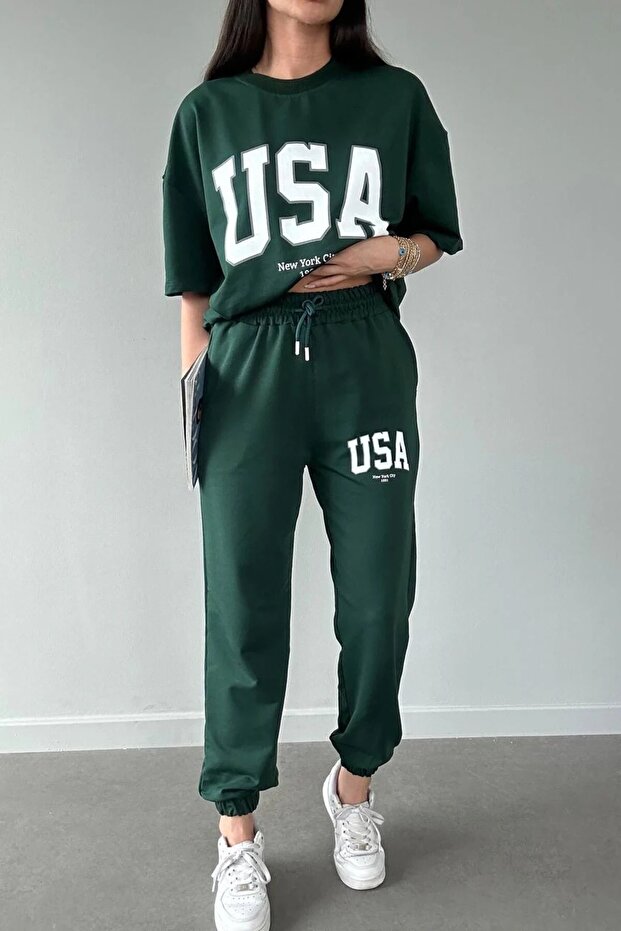 Plus Size USA New York City Printed Oversize Summer Top and Bottom Tracksuit Set