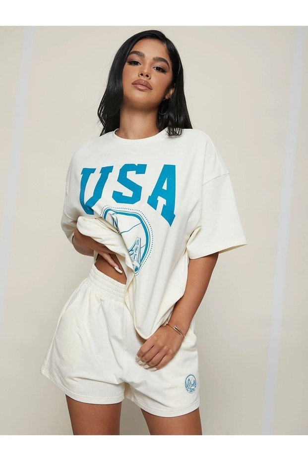 USA Basketball Printed Oversize Summer Top and Bottom T-shirt Shorts Set