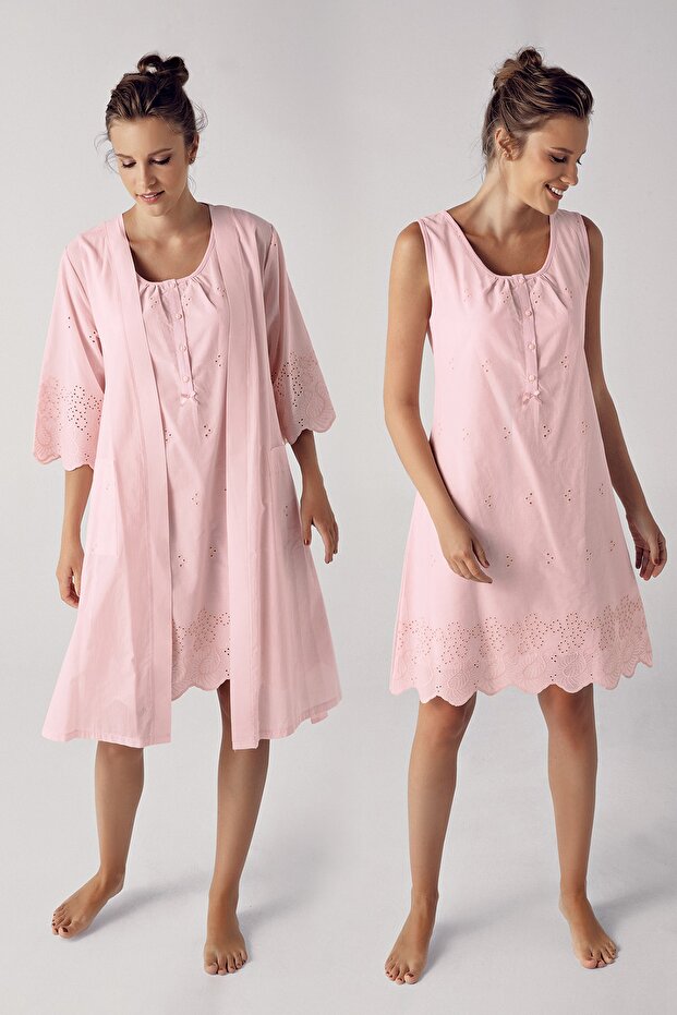 Powder Woven Cotton Maternity Nightie and Dressing Gown Set