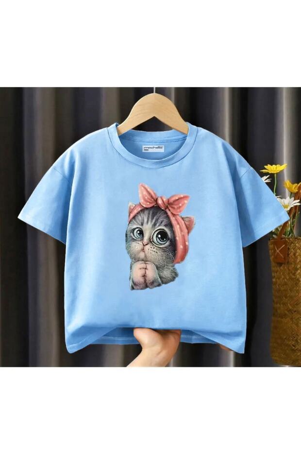 Kids Sweet Bow Cat Printed Oversize Children's T-shirt