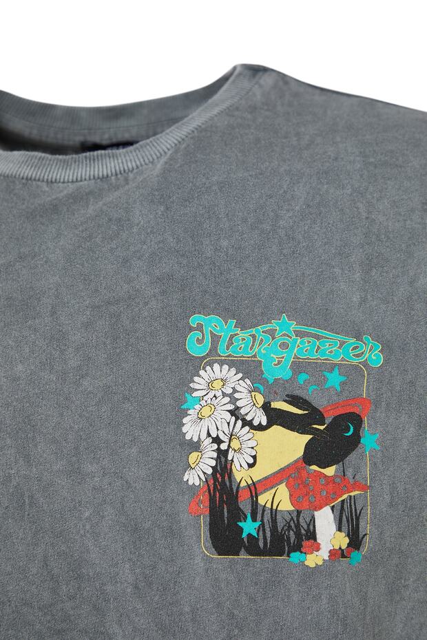 Antrasit Oversize/Geniş Kesim Soluk Efektli Mistik Baskılı %100 Pamuklu T-Shirt TMNSS22TS0831 - 7