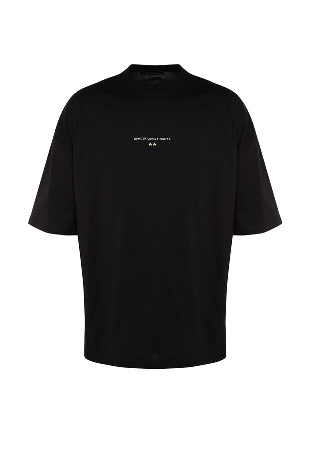 Siyah Oversize/Geniş Kesim Kısa Kol Game Over Sırt Baskılı %100 Pamuk T-Shirt TMNSS23TS00247 - 8