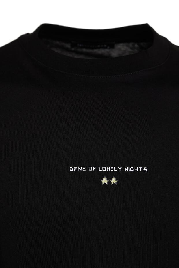 Siyah Oversize/Geniş Kesim Kısa Kol Game Over Sırt Baskılı %100 Pamuk T-Shirt TMNSS23TS00247 - 9