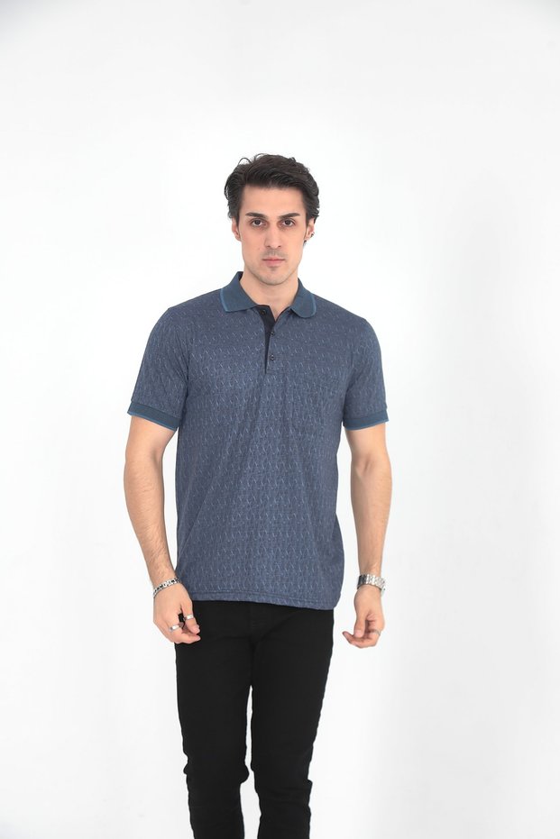 Dad Polo Neck Stripe Patterned T-Shirt with 3 Buttons on the Collar