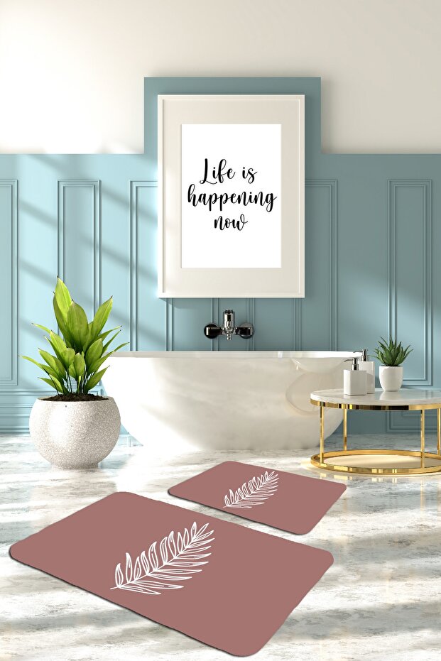 Decorative 2-Piece Bath Mat Non-Slip Base Washable Toilet Seat Set